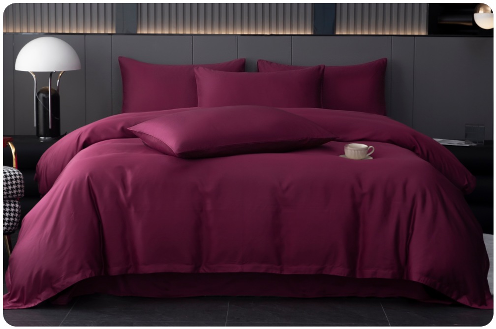Bordo Kalma Velvet posteljina u elegantnoj spavaćoj sobi